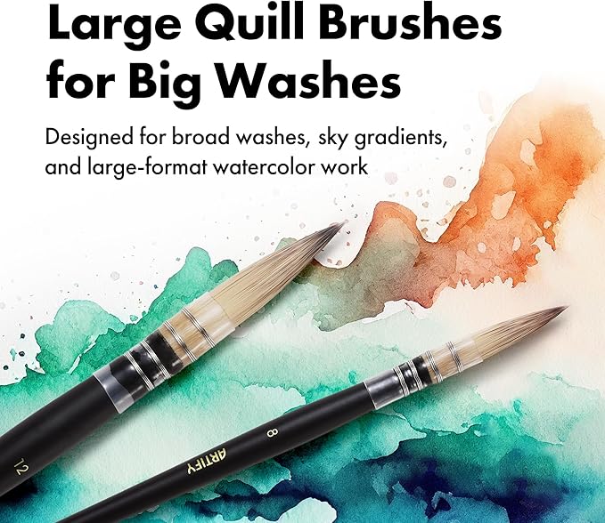 Artify Watercolor Brushes Professional, Quill Watercolor Brush Set 6Pcs, Large Water Color Brushes 4-12 Sizes, Artists Brushes for Watercolor, Gouach, Fluid Acrylic, Ink