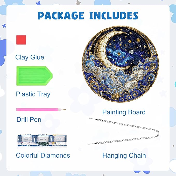 MAXBYE Moon Diamond Art Kits for Adults Hanging Ornament, DIY Special Crystal Diamond Painting kit, Double Sided Painting Kits for Beginners Gift Wall Home Decoration 8×8 Inch