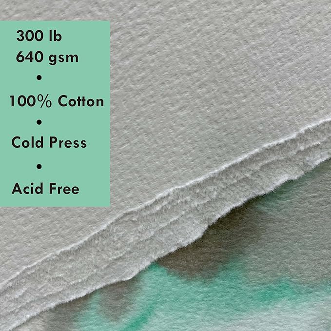 tumuarta Watercolor Block 300 LB, 640 GSM, 100% Cotton, 8X8”, 10 Sheets, Acid Free, Cold Press, Watercolor Paper Board Sketch Books for Watercolors, Acrylic and More