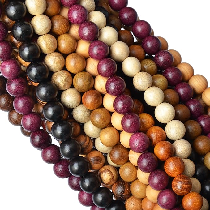 6mm Natural Mixed Wooden Round Loose Beads Jewelry Making KIT with Thread and Needles 960 PCS(12 Wooden, 6mm)