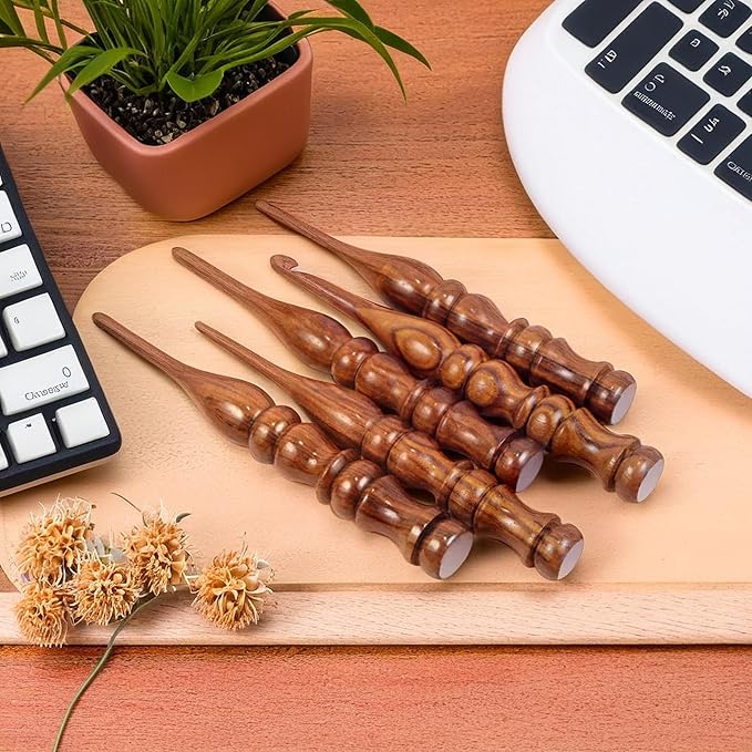 Wooden Crochet Hooks Set Rosewood Needles for Knitting & Crocheting Size 4mm to 8mm Ergonomic Soft and Comfortable Grip Handle “Yarn Accesories (Set of 5)