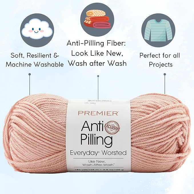 Premier Yarns Everyday Anti-Pilling Solid Dogwood DN100-90 (6-Skeins - Same Dye Lot) #4 Worsted Weight Acrylic Yarn for Crocheting and Knitting with Project Bag