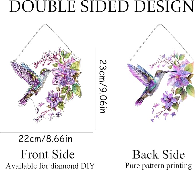 JJFox Diamond Art Hanging Kit for Adult,Special Shaped Rhinestone,Double Sided DIY Acrylic 5D Diamond Art Painting Window Pendants Home Garden Wall Hanging Kits Hanging Ornament (Hummingbird)