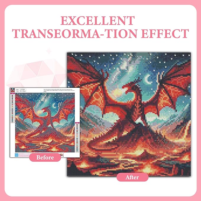 GEEHEIY Dragon Diamond Art Kits for Adults, 5D Dragon Diamond Painting Kits for Beginner, DIY Full Drill Round Gem Art for Home Wall Decor 14 x14 Inch