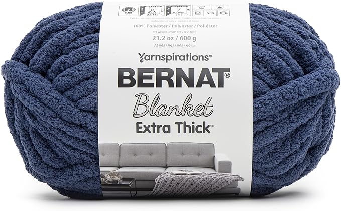 Bernat Blanket Extra Thick Navy Yarn - 1 Pack of 21.12oz/598.74g - 100% Polyester - #7 Jumbo - 72 Yards - Chunky Yarn for Hand Knitting, Crocheting, Crafts & Amigurumi