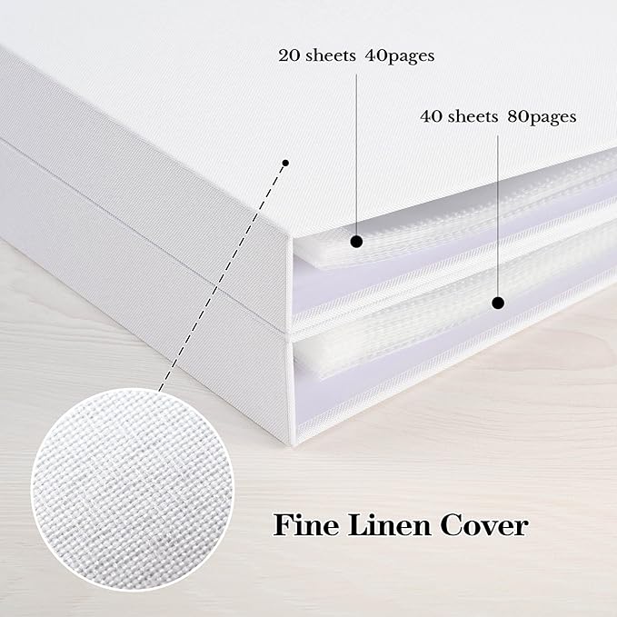 Mublalbum 10x10 Inch DIY Scrapbook Photo Album with 40 Plastic Sleeves 80 Pages Linen Cover 3 Ring Folder Binder for Wedding Baby Family and DIY Projects (White)