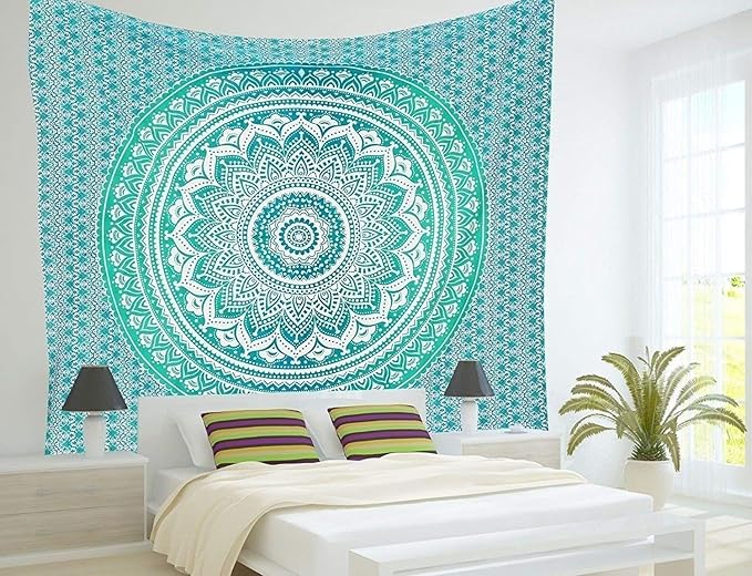 popular handicrafts tapestry wall hanging hippie ombre mandala bohemian hippy intricate indian tapestry 54 x 82 inches (140cm x 210 cm), green