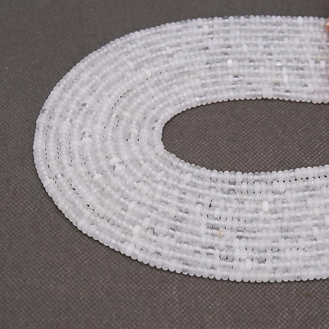 2 Strands (300PCs) White Jade Rondelle Beads, 2 * 4mm Gemstone Loose Spacer Abacus Disk Beads for DIY Bracelet Necklace Earrings Jewelry Making, Craft Supplies Beading Kit