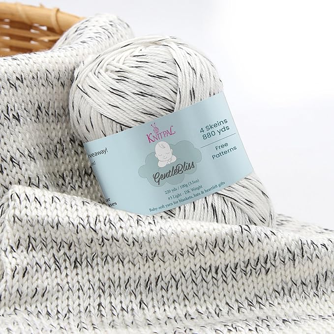 GentleBliss Soft Baby Yarn for Crocheting, 4 Skeins, 880Yds/400G, Free Patterns - Acrylic Baby Blanket Yarn for Knitting - Light Worsted 3 DK Weight - Cookies and Cream