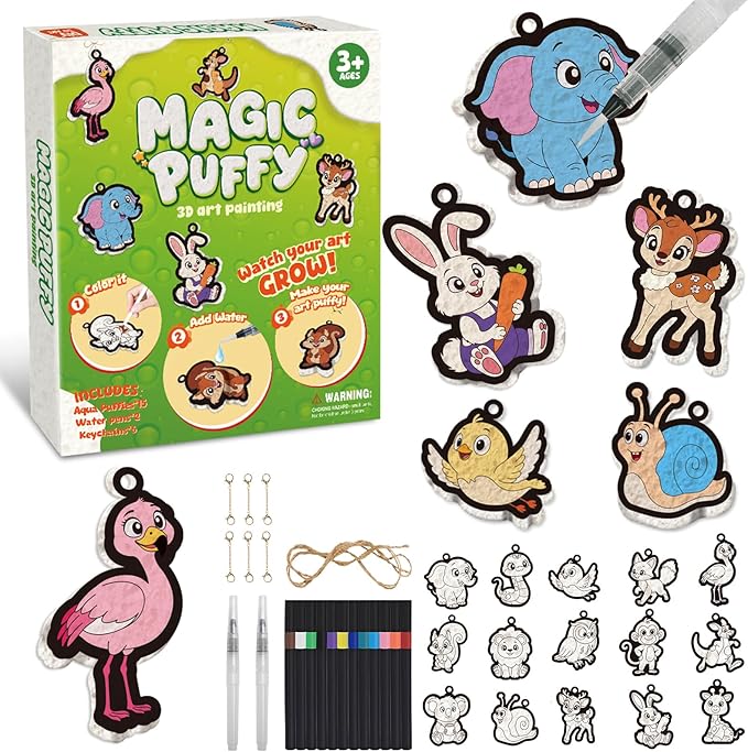 avtctek Magic Foam Texture Painting Kit - 3D Art Puffy Paint Kit, 15 Mess-Free Animal Paint by Number Craft for Kids Ages 3-10