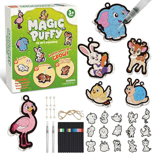 avtctek Magic Foam Texture Painting Kit - 3D Art Puffy Paint Kit, 15 Mess-Free Animal Paint by Number Craft for Kids Ages 3-10