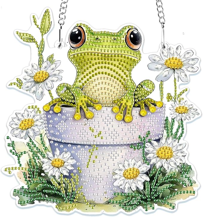 MOGTAA Frog Diamond Art Hanging Pendant Kits, 5D Special Shape Diamond Art Kits for Adults, Crystal Rhinestones Flowers Diamond Painting Gem Art for Home Garden Wall Decor