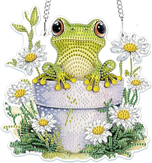 MOGTAA Frog Diamond Art Hanging Pendant Kits, 5D Special Shape Diamond Art Kits for Adults, Crystal Rhinestones Flowers Diamond Painting Gem Art for Home Garden Wall Decor