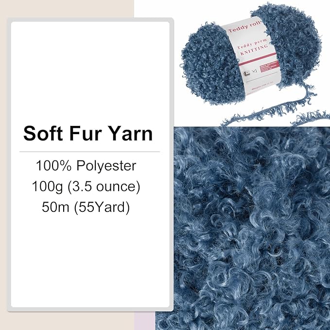MECCANIXITY Eyelash Yarn Fur Soft Fluffy Chunky Polyester Yarn Fuzzy Deep Blue for Crocheting Knit DIY Clothes Bag - 55Yard/50m, 3.53oz