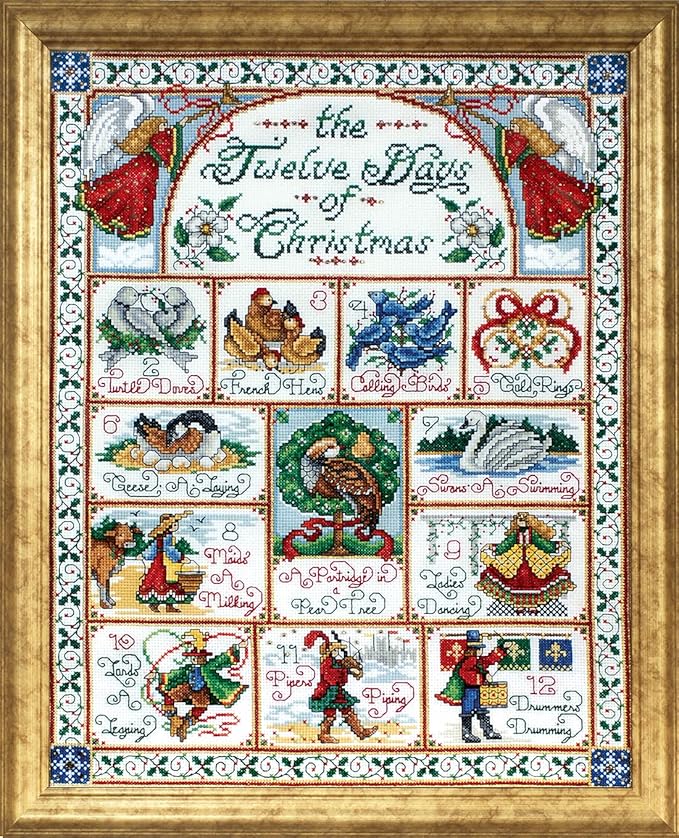 Design Works Crafts 5435 12 Days of Christmas Counted Cross Stitch Kit, 14 by 18" , White