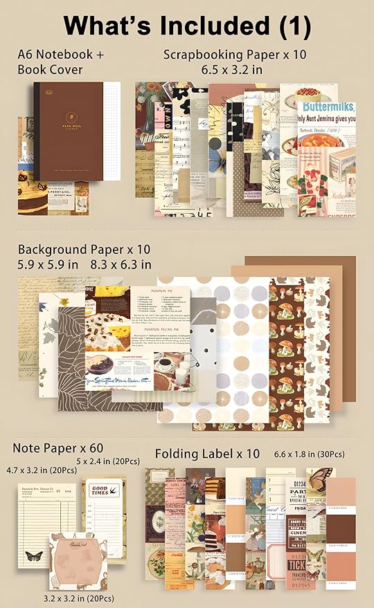 joychoic vintage junk journal supplies kit, brown scrapbook supplies, scrapbooking and journaling materials, large collection for women, stationery diy arts craft, adults