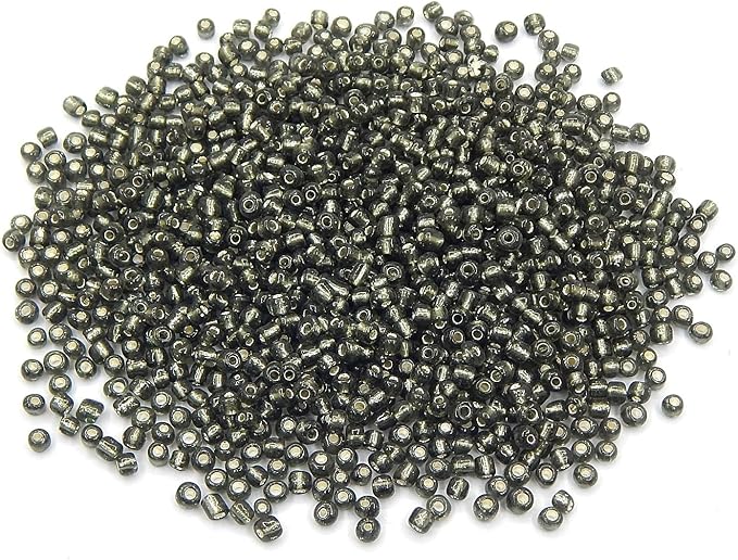Perlin Glass Seed Beads 4mm 6/0 Round 1100pcs Mini Small Pony Spacer Beads Kit for Jewelry Making Earrings Bracelets Pendants Waist DIY Handmade (Grey Silver Inside)