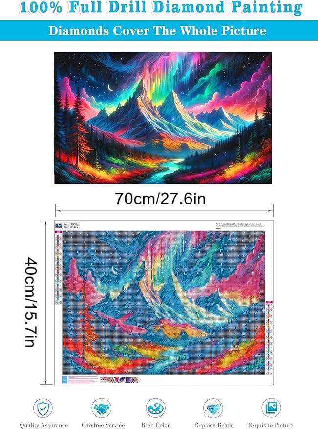 mrpwnle Northern Lights Diamond Art Painting Kit for Adults, Full Drill Large Aurora Crafts Gem Art Kit Landscape Mountain Diamond Art Painting Kit for Adults Beginner 27.6x15.8in