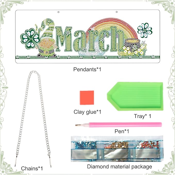 Diamond Painting Kits Hanging Pendants, DIY Wreath Crystal Rhinestone Wreath Kits, Colored Imitation Art Point Crystal Diamond Art Window Pendants Home Garden Wall Door Birthday Festival Gifts (March)