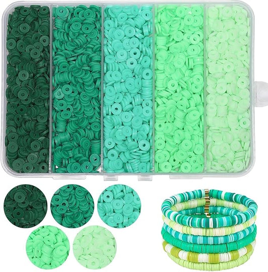 3500pcs Green Clay Beads for Bracelets Making 6mm Heishi Beads Polymer Flat Round Disc Clay for Jewelry Making Green Bead Crafts