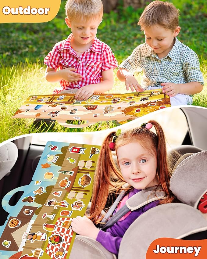 walenced reusable sticker book for toddlers, stickers for kids, toddler sticker book, toddler craft activities, toddler travel toys ages 3 and up boy girl birthday gifts - thanksgiving