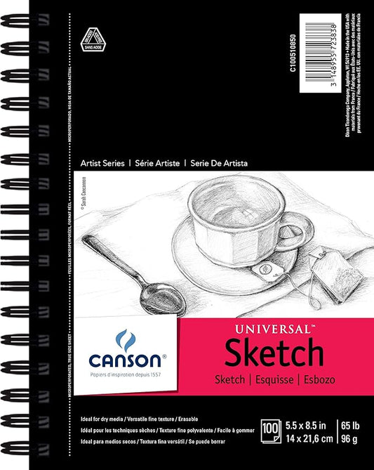 Canson 100510850 Pro-Art Artist Series Universal Sketch Pad, 5.5" x 8.5" Side Wire