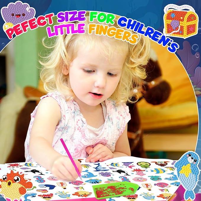 Labeol Diamond Art Kits for Kids Boys and Girls Ages 6-8-10-12 Easy to DIY Creative Diamond Art Sticker Craft by Numbers Kits for Kids and Adult Beginners (sea)
