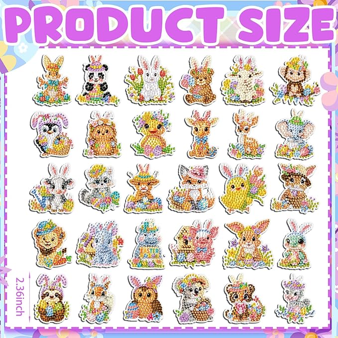 Xuhal 30 Pcs Easter Diamond Painting Magnets Easter Diamond Art Magnet Kits for Adults Bunny Flower Animal Refrigerator Magnetic Sticker Chicken 5D Rhinestone Fridge Sticker for DIY Crafts Fridge Gift