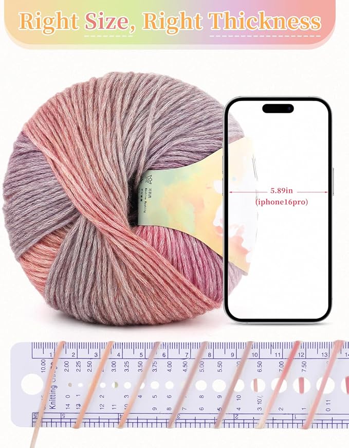 Coopay Yarn for Crocheting Knitting, Gradient Cake Yarns, 2 × 3.53oz - 240yds - 50% Cotton 50% Acrylic Ombre Yarns, Crochet Yarn for Blankets, Shawls, Scarves (107 Evening Sunset)