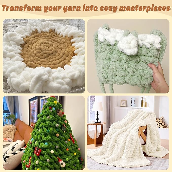Inhand 8 Pack Chunky Chenille Yarn for Crocheting–30.6 Yards, 7.7oz, Soft Fluffy Thick Yarn,Gifts for Women/Grandma/Men Birthday Christmas Unique,Hand Knitting for Blankets&DIY Crafts (Cream White)