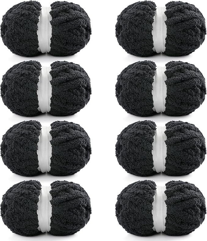 8 Pack Chunky Yarn for Crocheting, Blanket Thick Chenille for Hand Knitting, Soft Chunky for Crochet - 28 Yds 7.7 Oz Each Skein (Black)