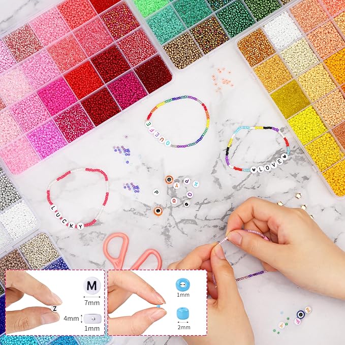 QUEFE 62000pcs 120 Colors Glass Seed Beads for Jewelry Making, 2mm Mini Beads with Accessories Friendship Bracelet Kit Charms and Pendants Kit for Bracelets Rings Necklaces Making, DIY, Gift, Craft