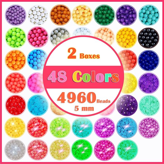 Non-Iron Fuse Beads Kit - 48 Vibrant Colors - 4960 Beads with 12 Glow-in-Dark Arts and Crafts Bundle