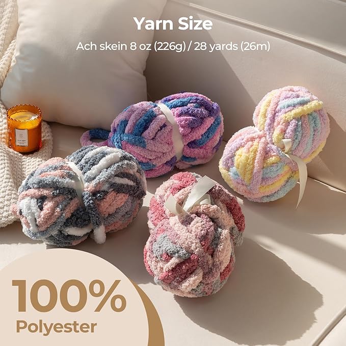 Chunky Yarn for Hand Knitting & Crocheting – Mixed Color Soft, Bulky Jumbo Yarn for Blankets, Scarves, DIY Projects, 8-Pack (Blue、Light Blue、White)