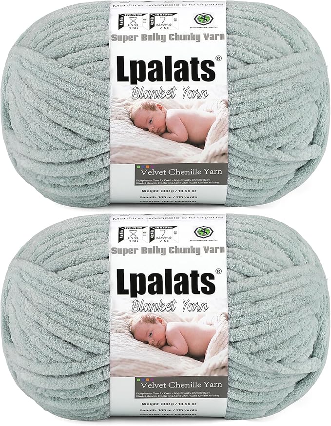 Baby Blanket Yarn for Crocheting - 2 Pack of 300g (Total 600g/21.2oz) Super Fluffy Chunky Chenille Yarn for Hand Knitting, 230 yds Super Bulky Plush Yarn for Blankets and Amigurumi (2, Light Grey)