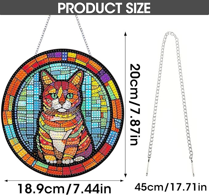 SKRYUIE Cat Hanging Diamond Art Kits for Adults Pendant Suncatcher, Special Shaped Crystal DIY Pearl Diamond Painting Kit, Gift for Mother Spring Summer Window Wreath Decor 7.87 x 7.44 Inch A14