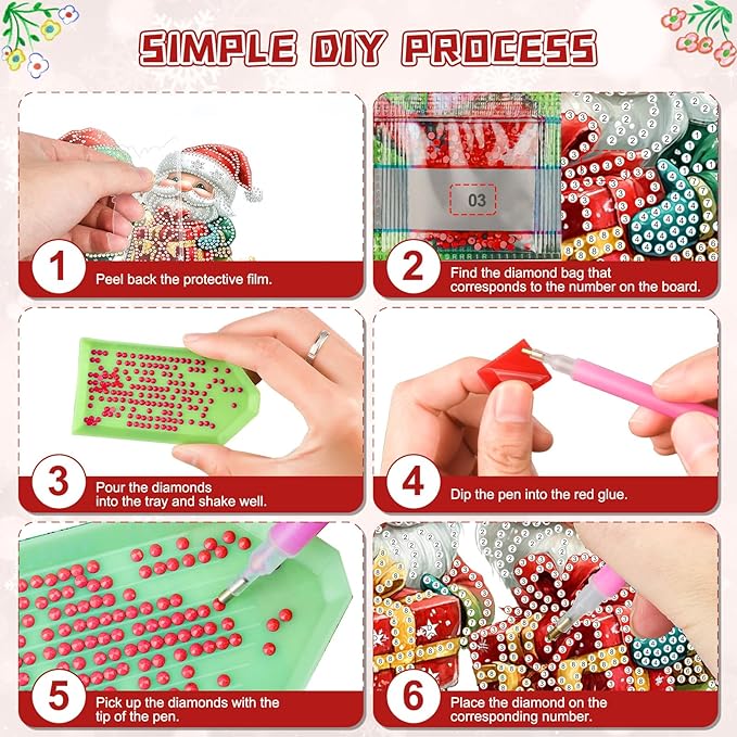 KEYIFA Diamond Painting Kit, DIY Cute Santa Claus Diamond Art Hanging for Adults Beginner, Gem Arts Pendant Special Shaped Rhinestone Window Ornaments Wall Door Garden Decoration Gift, Double Sided