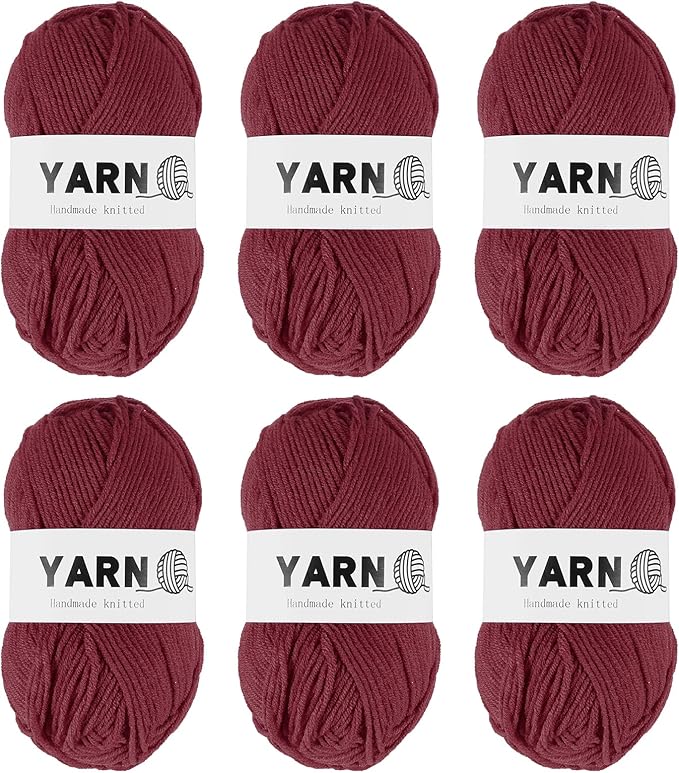 6Pcs Wine Red Acrylic Yarn 790 Yard 4 Ply Soft Crochet Yarns Sport Weight Yarn,[for DIY Crocheting Knitting Craft Blankets Hats]-300g