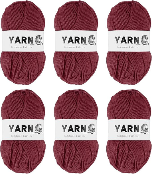 6Pcs Wine Red Acrylic Yarn 790 Yard 4 Ply Soft Crochet Yarns Sport Weight Yarn,[for DIY Crocheting Knitting Craft Blankets Hats]-300g