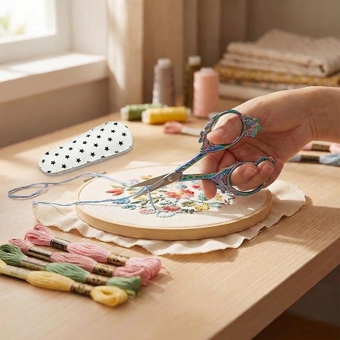 Crochet Scissors with Cover – Rainbow Vintage Small Embroidery Scissors, Sharp Butterfly Craft Scissors for Yarn Thread Sewing Needlework, Pretty Gift for Crocheter Quilter, 4.6 Inch