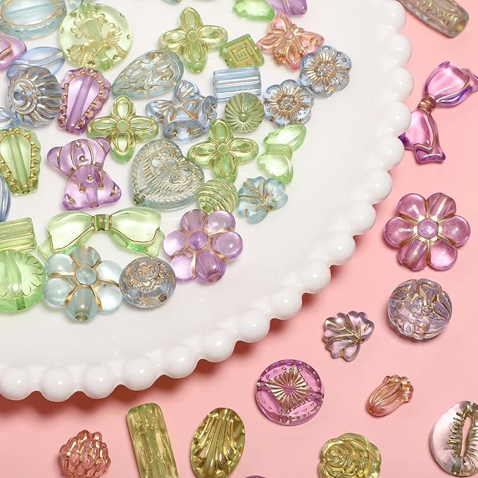 7.5 OZ Assorted Vintage Acrylic Beads for Jewelry Making, Song Xi Unique Flower Rose Czech Beads for Bracelet Earrings, Bohemia Style, Bulk, Arts and Crafts, DIY Holiday Gift (240-260 PCS, Rainbow)