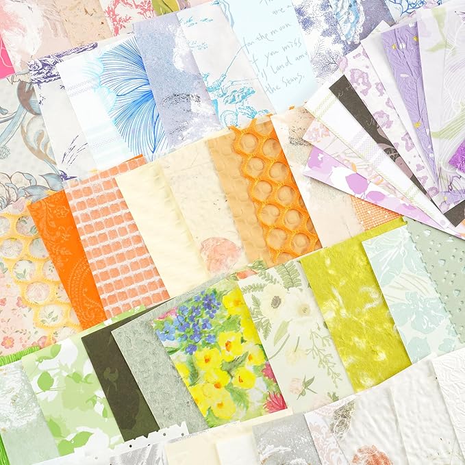 Floral Scrapbook Paper Set, 160 Sheets, 10 Color Themes, Textured Paper and Mesh Fabric for Junk Journal Supplies, Scrapbook Supplies, Bullet Journal, Card Making and Gift Wrapping, 4.72 x 3.14 in