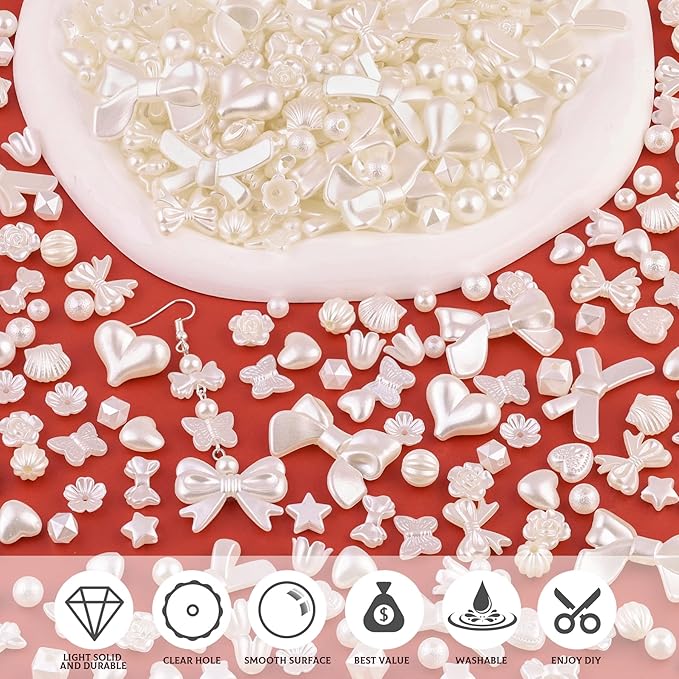 270-320pcs tinkrstuff assorted mix abs imitation pearl beads for bracelet making, cute bead for jewelry making bow butterfly heart kawaii aesthetic acrylic beads,diy necklace keychain phone charms