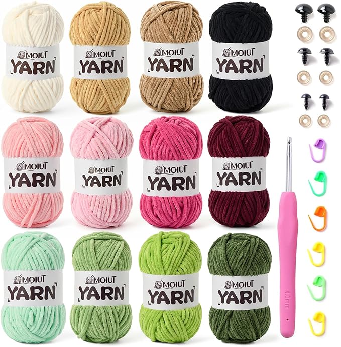 12 Pack Velvet Yarn for Knitting, Chunky Chenille Yarn for Crocheting, Baby Yarn for Crocheting Soft Blanket, Super Bulky 42.3oz(1049yds), Multicolor Amigurumi Yarns Set F