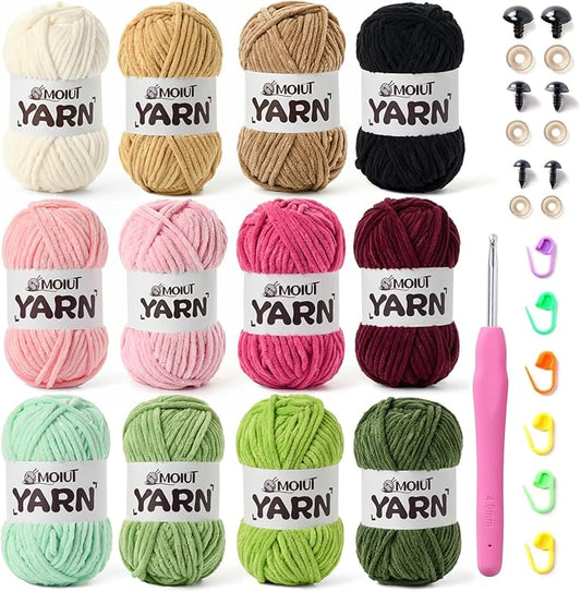 12 Pack Velvet Yarn for Knitting, Chunky Chenille Yarn for Crocheting, Baby Yarn for Crocheting Soft Blanket, Super Bulky 42.3oz(1049yds), Multicolor Amigurumi Yarns Set F