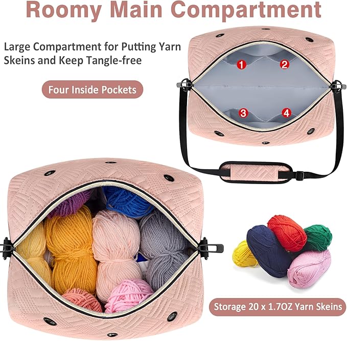 IBFUN Crochet Yarn Knitting Bag 2 Pcs Yarn Storage Organizer Crocheting Bags for Beginners with Shoulder Strap for Knit Accessories Needles Hooks