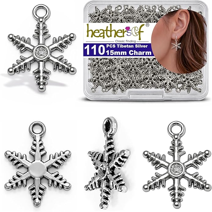 Heather's cf Celestial Beads Moon Charms Pendant Jewelry Making Earrings Necklace Bracelet Kit Findings Jump Rings Lobster Clasp Vintage Finish Plated Non Tarnish Look (Silver Star, 79-150Pcs)