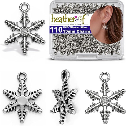 Heather's cf Celestial Beads Moon Charms Pendant Jewelry Making Earrings Necklace Bracelet Kit Findings Jump Rings Lobster Clasp Vintage Finish Plated Non Tarnish Look (Silver Star, 79-150Pcs)