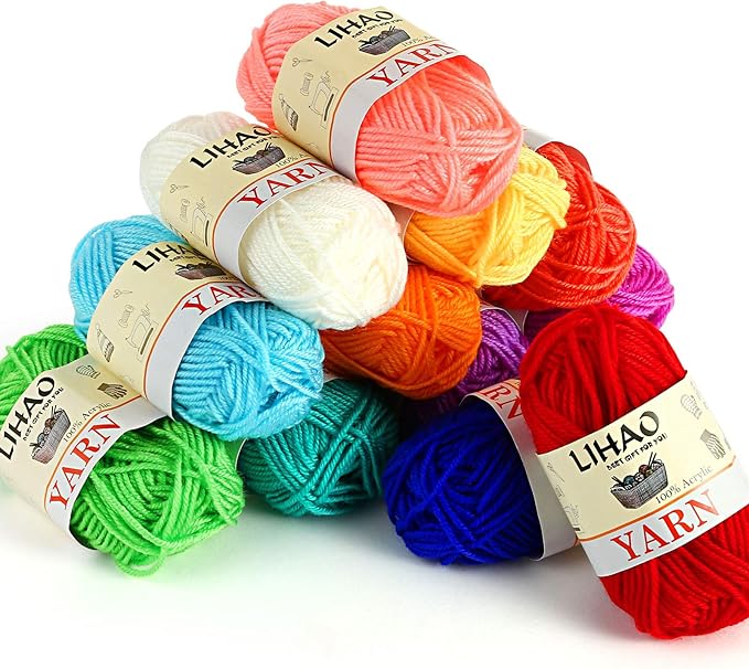 LIHAO 12 Skeins Mini Yarn for Knitting Crochet Craft - 100% Acrylic
