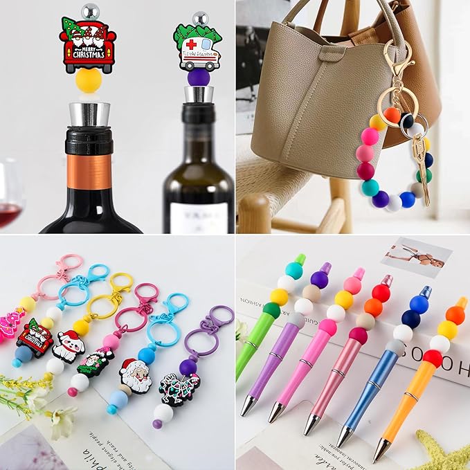 Sunrony 150pcs Silicone Beads for Keychain Making Bracelet Decoration and 15mm Silicone Beads for Pens (Multicolor)